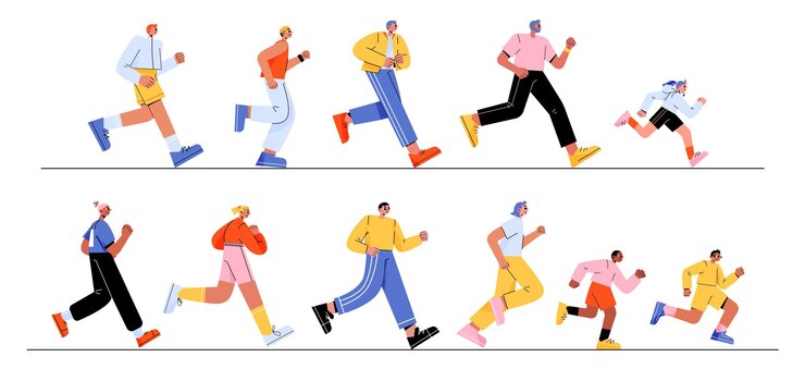 Gratis Vector set van volwassen mensen en kinderen die op wit lopen
