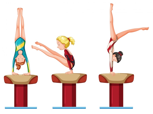 Gratis vector set van vrouwelijke gymnastiek atleten karakter