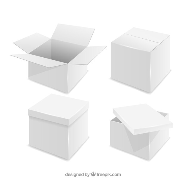 Set van witte dozen voor verzending in realistische stijl