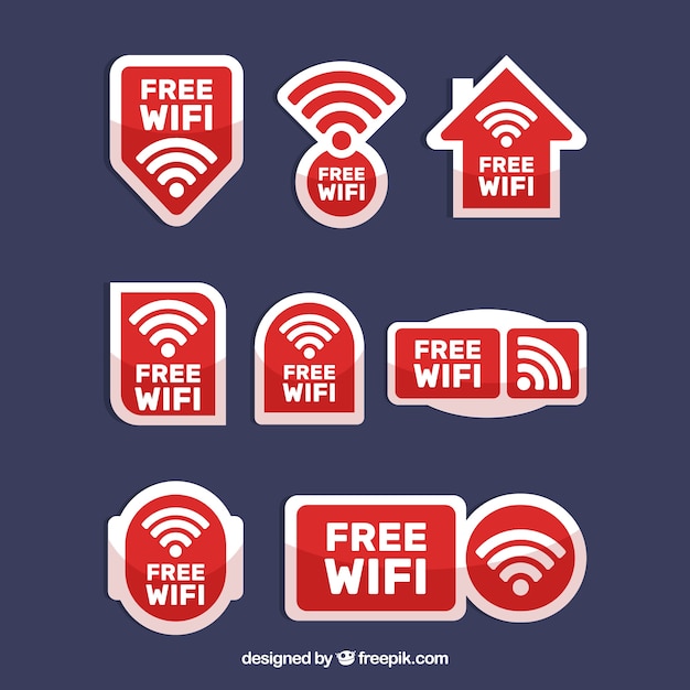 Gratis vector set van witte en rode wifi stickers