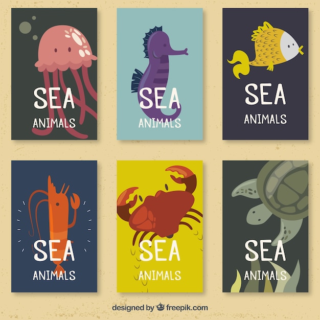 Set van zeedieren kaarten