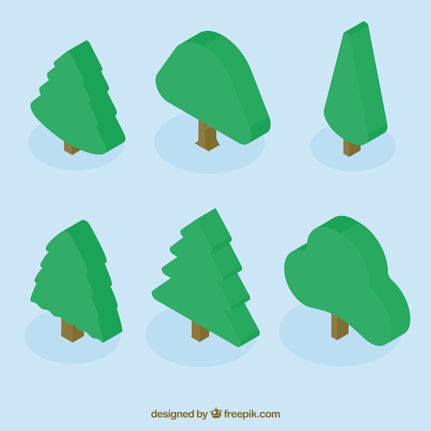 Gratis vector set van zes bomen in isometrisch ontwerp