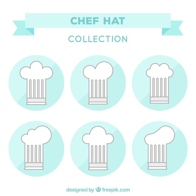 Gratis vector set van zes chef-kok hoeden in plat ontwerp