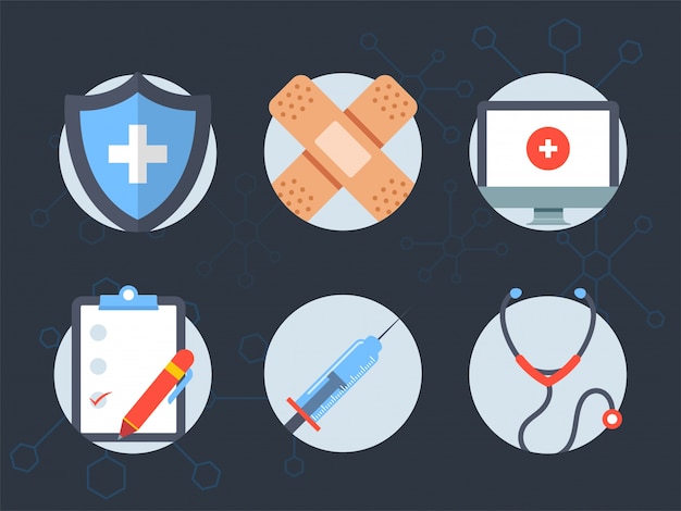 Set van zes elementen voor gezondheids- en medisch concept.