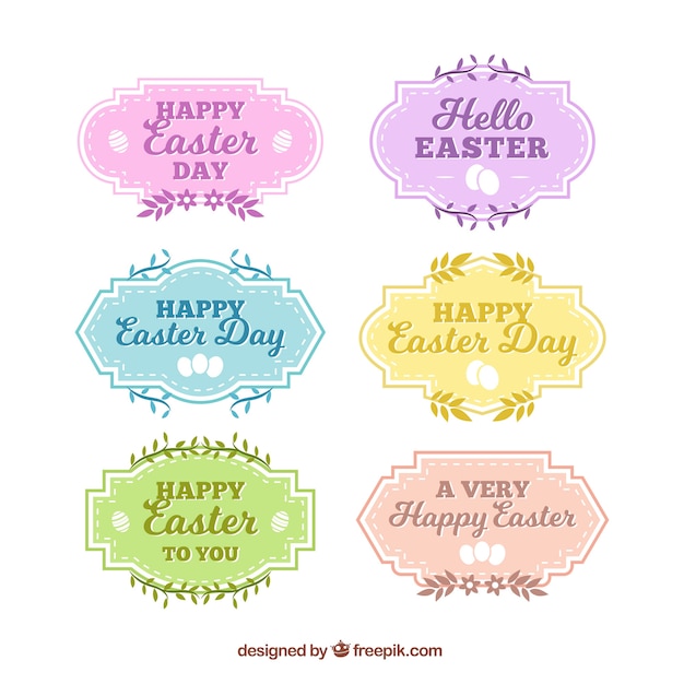 Set van zes gekleurde easter badges