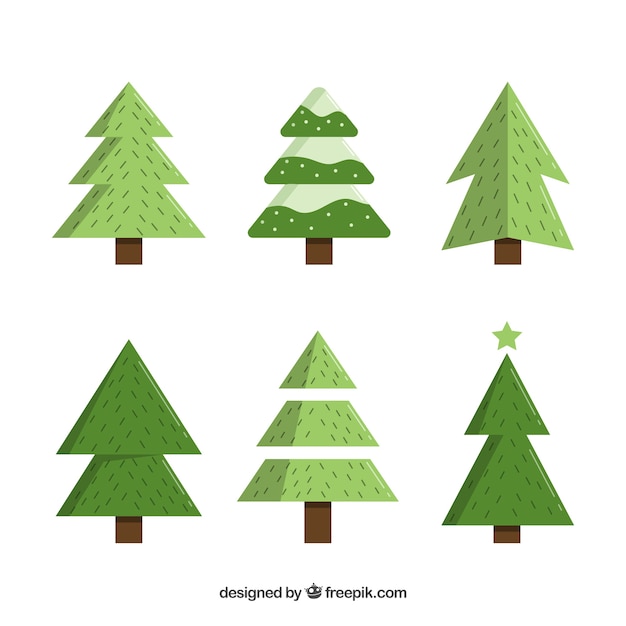 Gratis vector set van zes kerstbomen