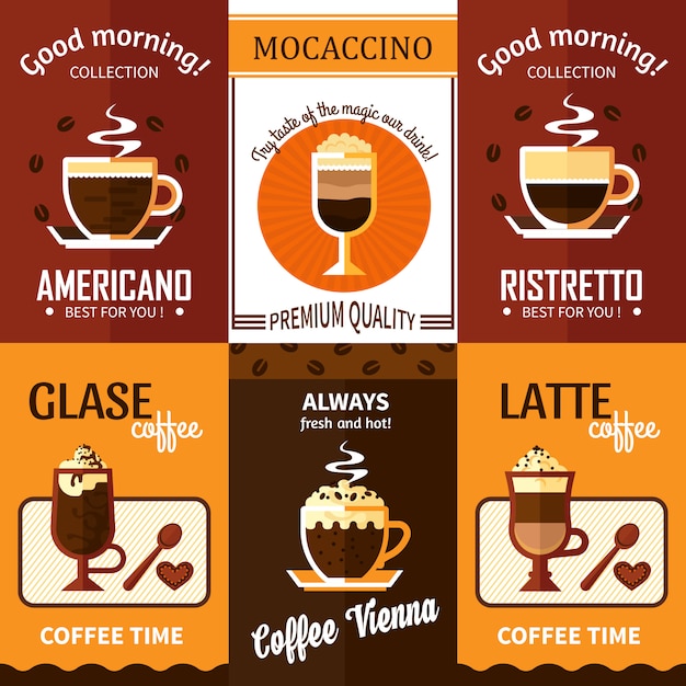 Set van zes koffiebanners