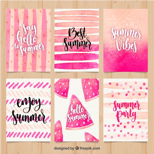 Set van zomer kaarten met aquarel vormen