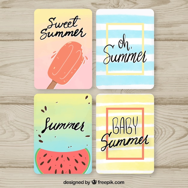 Gratis vector set van zomer kaarten met vers voedsel