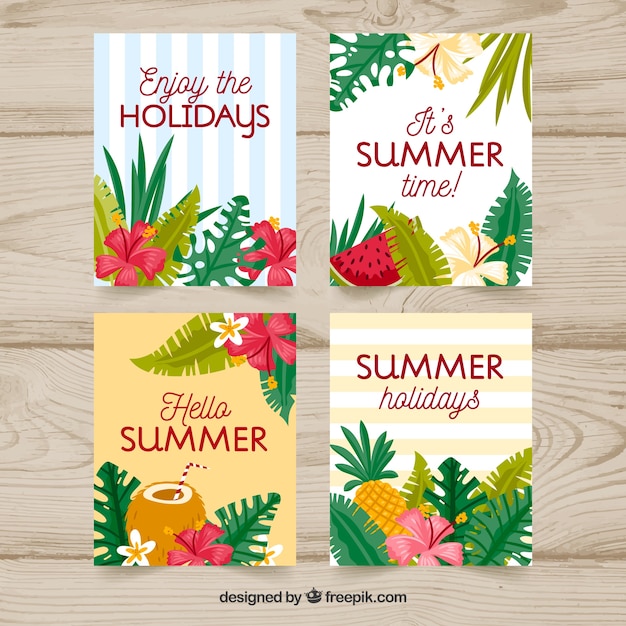 Gratis vector set van zomer kaarten met verschillende planten