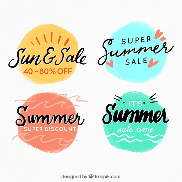 Set van zomer verkoop badges in aquarel stijl