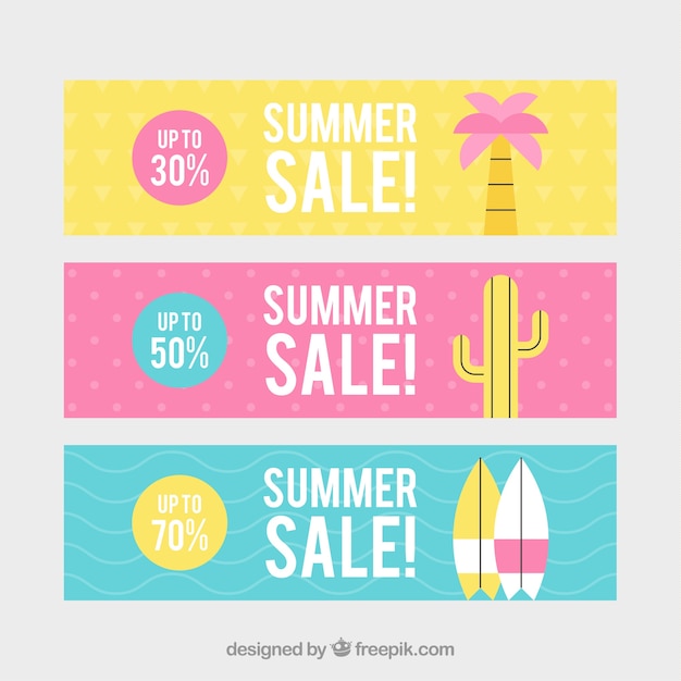 Gratis vector set van zomer verkoop banners met elementen van het strand