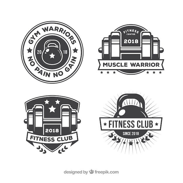 Gratis vector set van zwart en wit fitness-labels