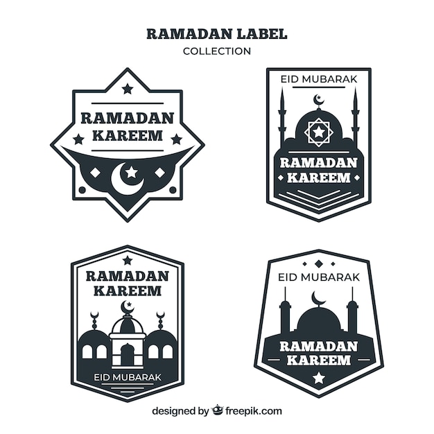 Gratis vector set van zwart-witte ramadan badges