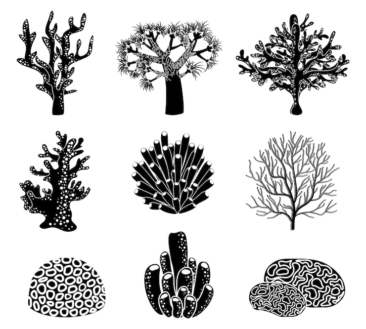 Gratis Vector set van zwarte koraal silhouetten.