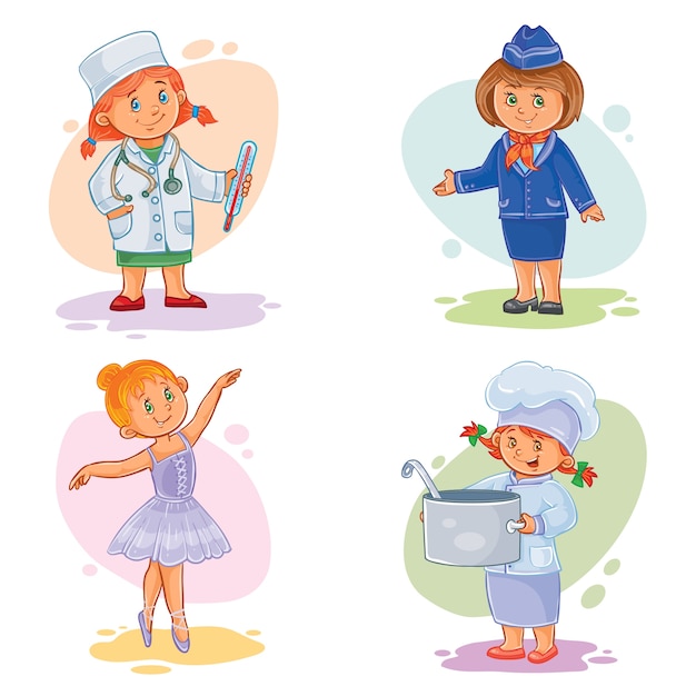Set vector iconen van kleine kinderen verschillende beroepen