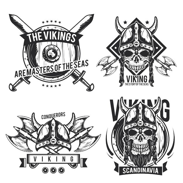 Set viking emblemen, etiketten, insignes, logo's. geïsoleerd op wit