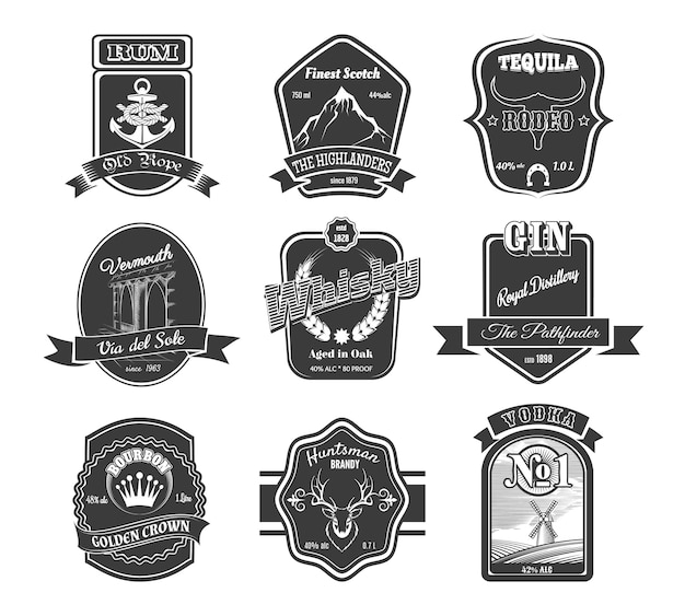 Gratis vector set vintage alcohol etiketten.