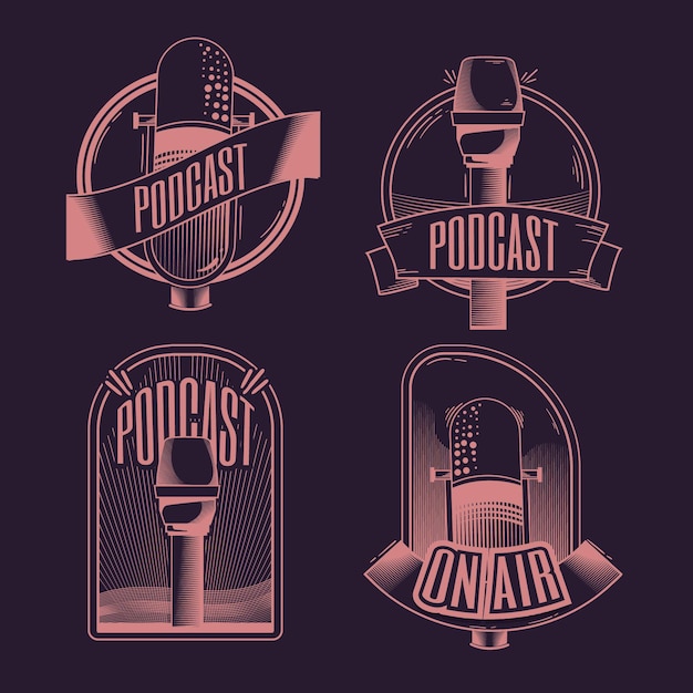 Gratis vector set vintage podcast-logo's