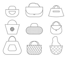 Set vrouw luxe handtassen koppelingen stijlvolle tassen en portemonnees illustratie