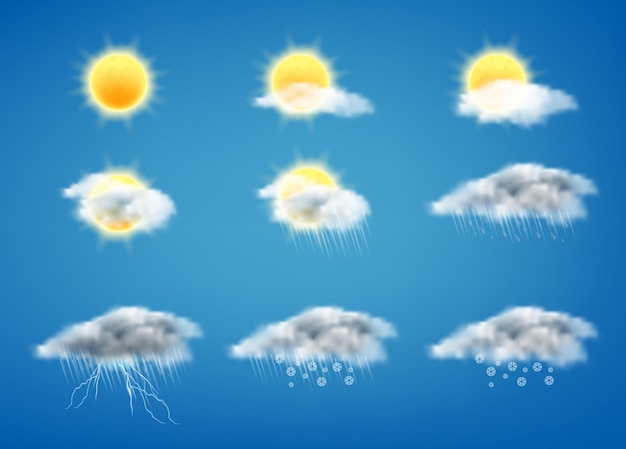 Gratis vector set weervoorspellingspictogrammen voor webinterfaces of mobiele apps