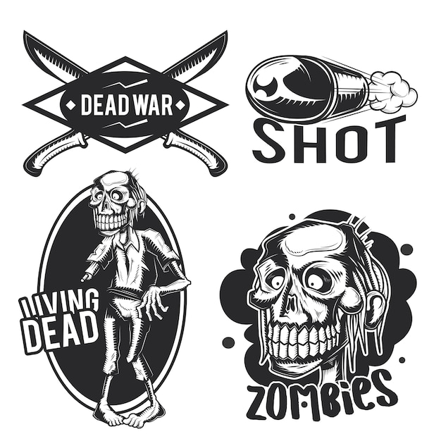 Set zombie emblemen, etiketten, insignes, logo's.