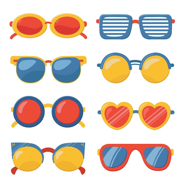 Set zonnebrillen met verschillende patronen en ontwerpen