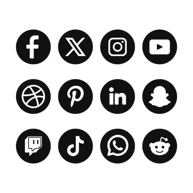 Gratis vector set zwarte cirkel sociale media-logo's met nieuw x-logo