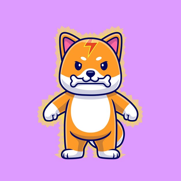 Shiba Inu hond bliksem Thunder Bite bot Cartoon vectorillustratie pictogram. Dierlijke natuur pictogram Concept geïsoleerd Premium Vector. Platte cartoonstijl