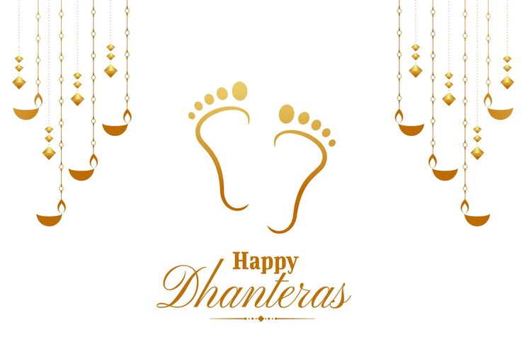 Gratis Vector shubh dhanteras gelegenheid achtergrond met gouden godin charan design
