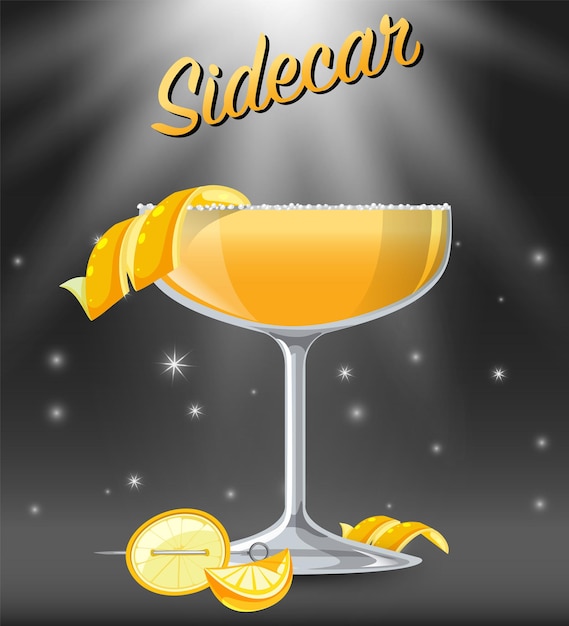 Sidecar cocktail in het glas op sprankelende achtergrond