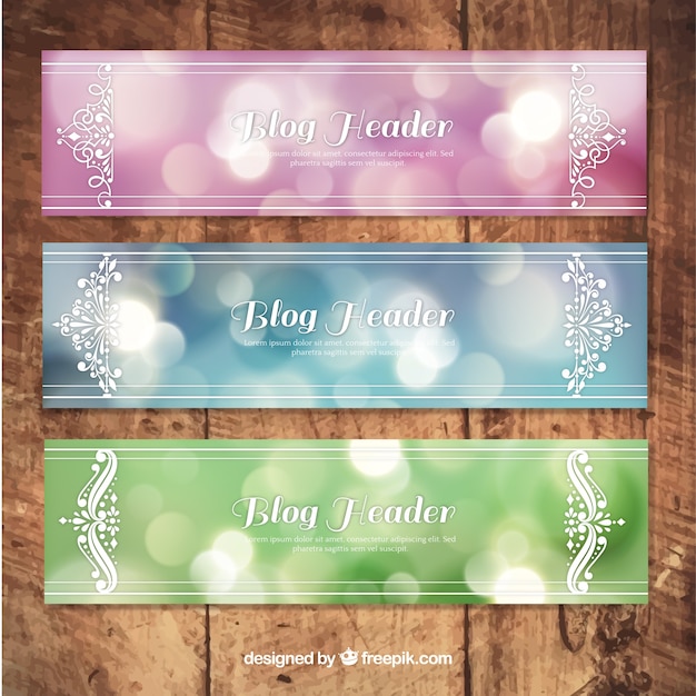 Gratis vector sier blog headers te pakken met bokeh-effect