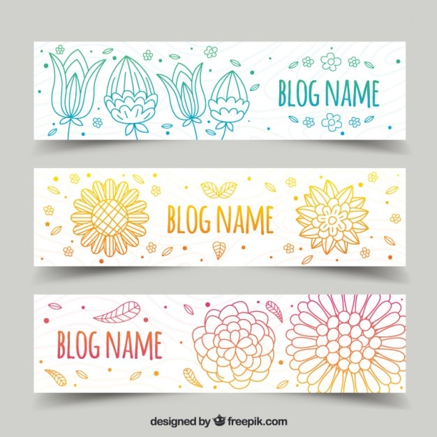 Sier hand getekende bloemen blog headers