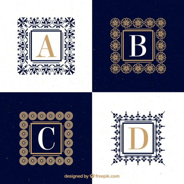 Gratis vector sier hoofdletter logo's met frames