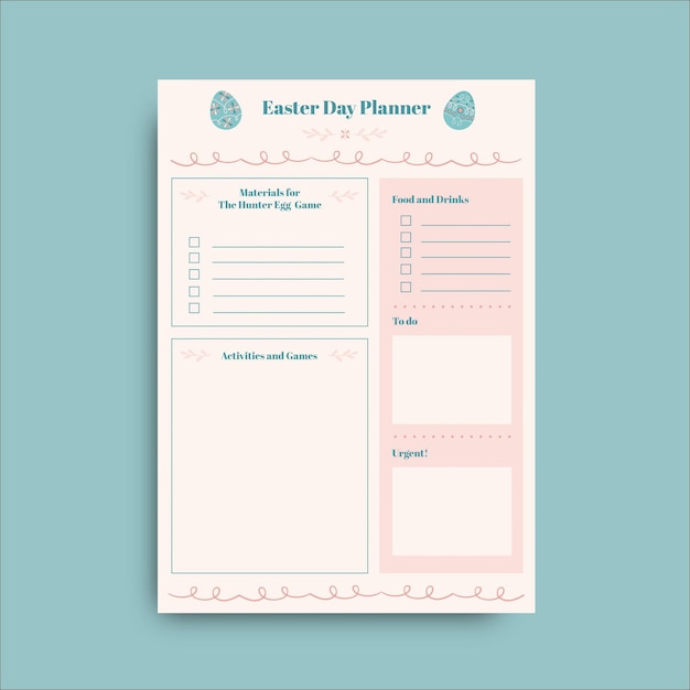 Gratis vector sier pastel pasen planner sjabloon