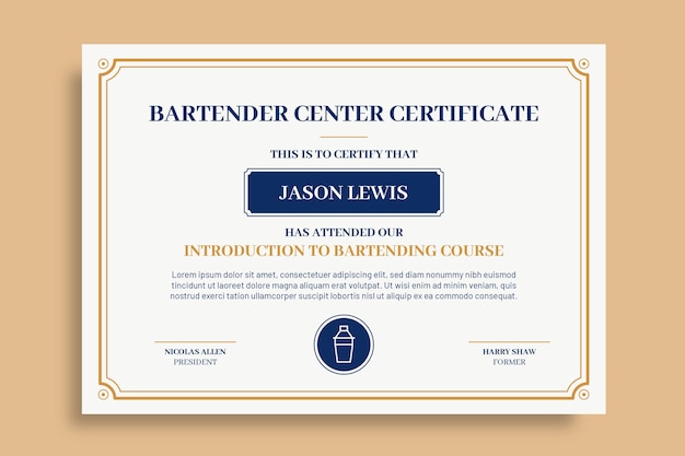 Gratis vector siercertificaat voor professioneel barmancentrum