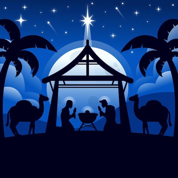 Silhouet kerststal illustratie