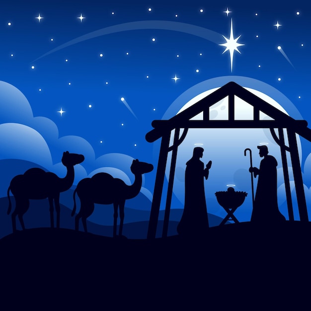 Gratis vector silhouet kerststal illustratie