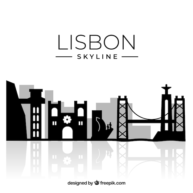 Silhouet Lissabon skyline achtergrond