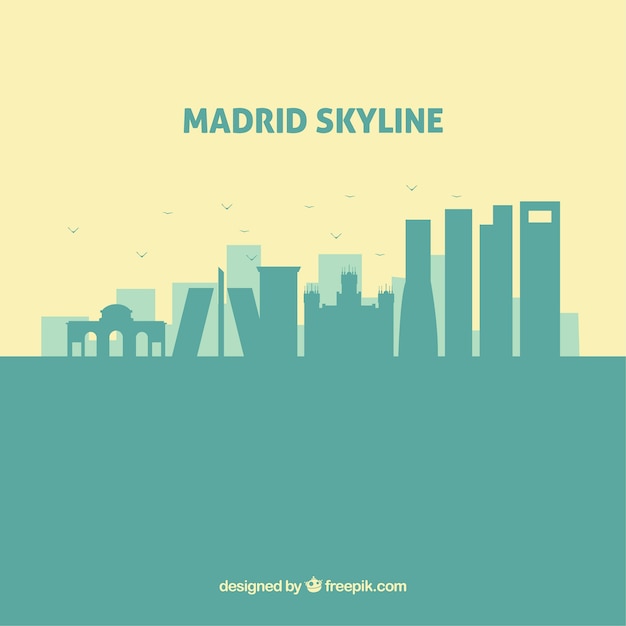 Silhouet Madrid skyline achtergrond in vlakke stijl