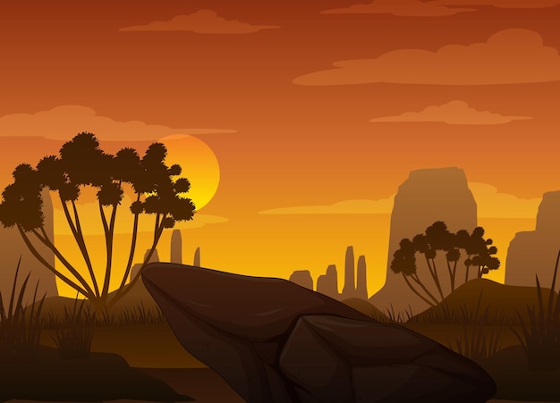 Gratis vector silhouet savannebos bij zonsondergang