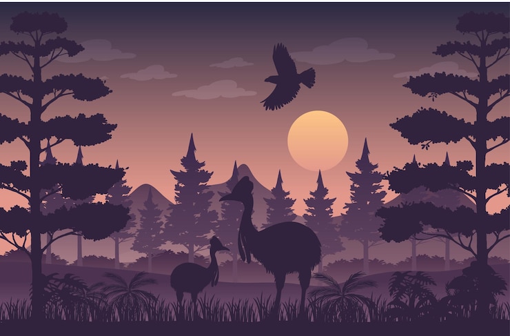 Gratis Vector silhouet schemering boslandschap achtergrond