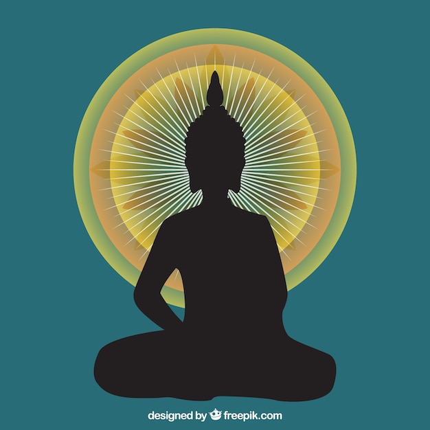 Silhouet van budha met plat ontwerp