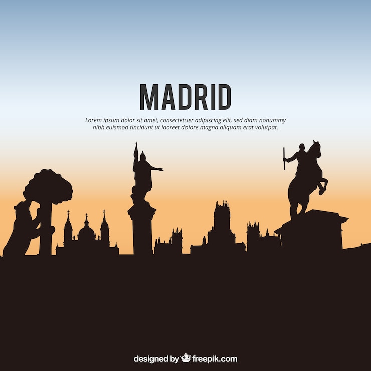 Gratis Vector silhouet van de skyline van madrid