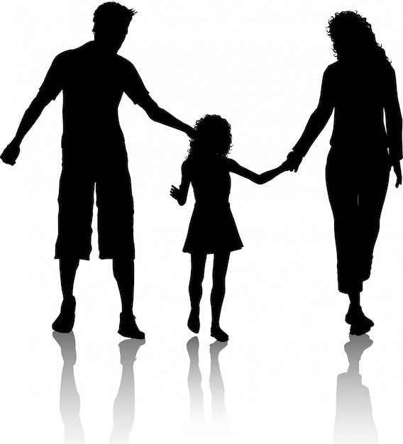 Gratis vector silhouet van een gezin wandelen