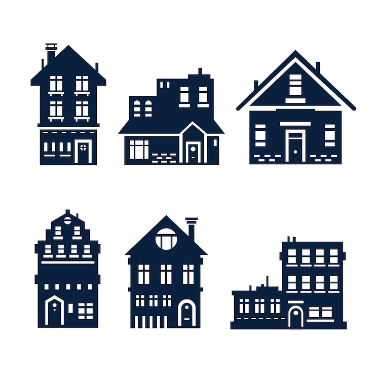 Gratis Vector silhouet van het platte ontwerp van het huis