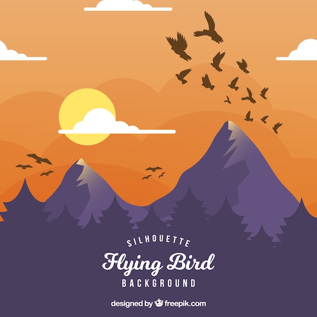 Gratis vector silhouet vliegende vogel achtergrond