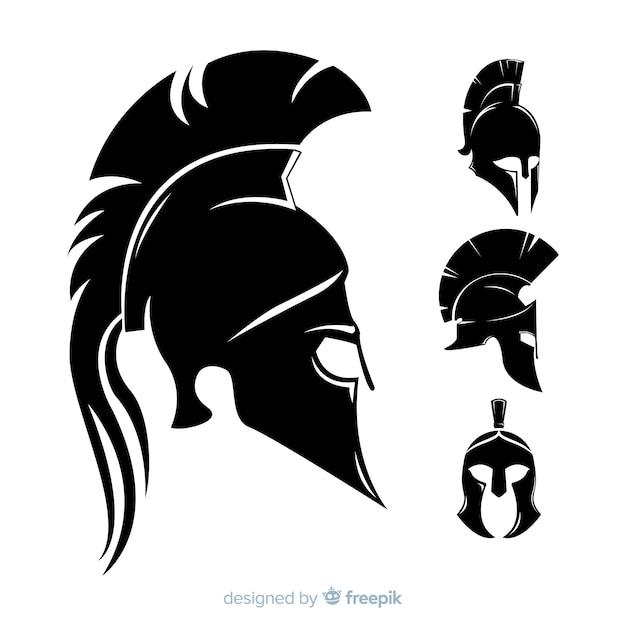Silhouetinzameling van spartaanse helmen