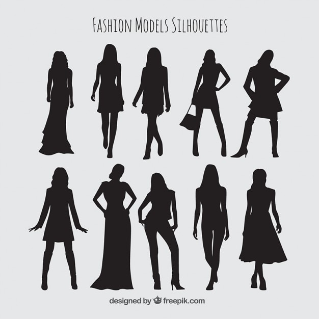 Gratis vector silhouetten collectie van modellen met stijlvolle kleding