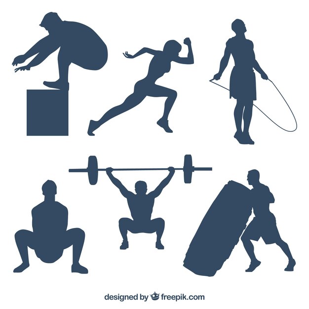 Silhouetten set van mensen die crossfit